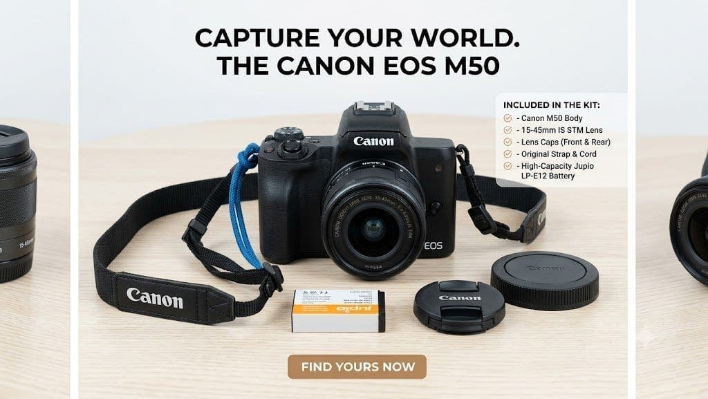 Canon EOS M50 + 15-45mm IS STM (Komplett paket i fint skick!)