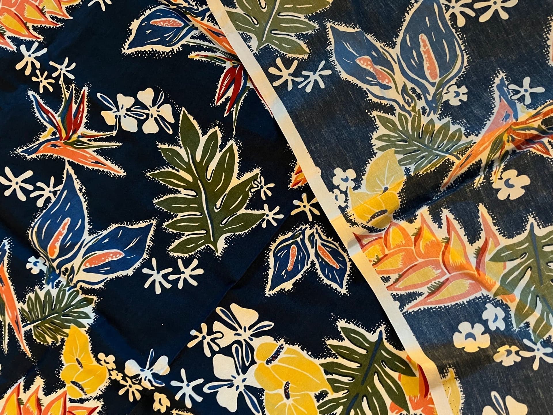 Tyg, hawaii, retro, blå, blommig