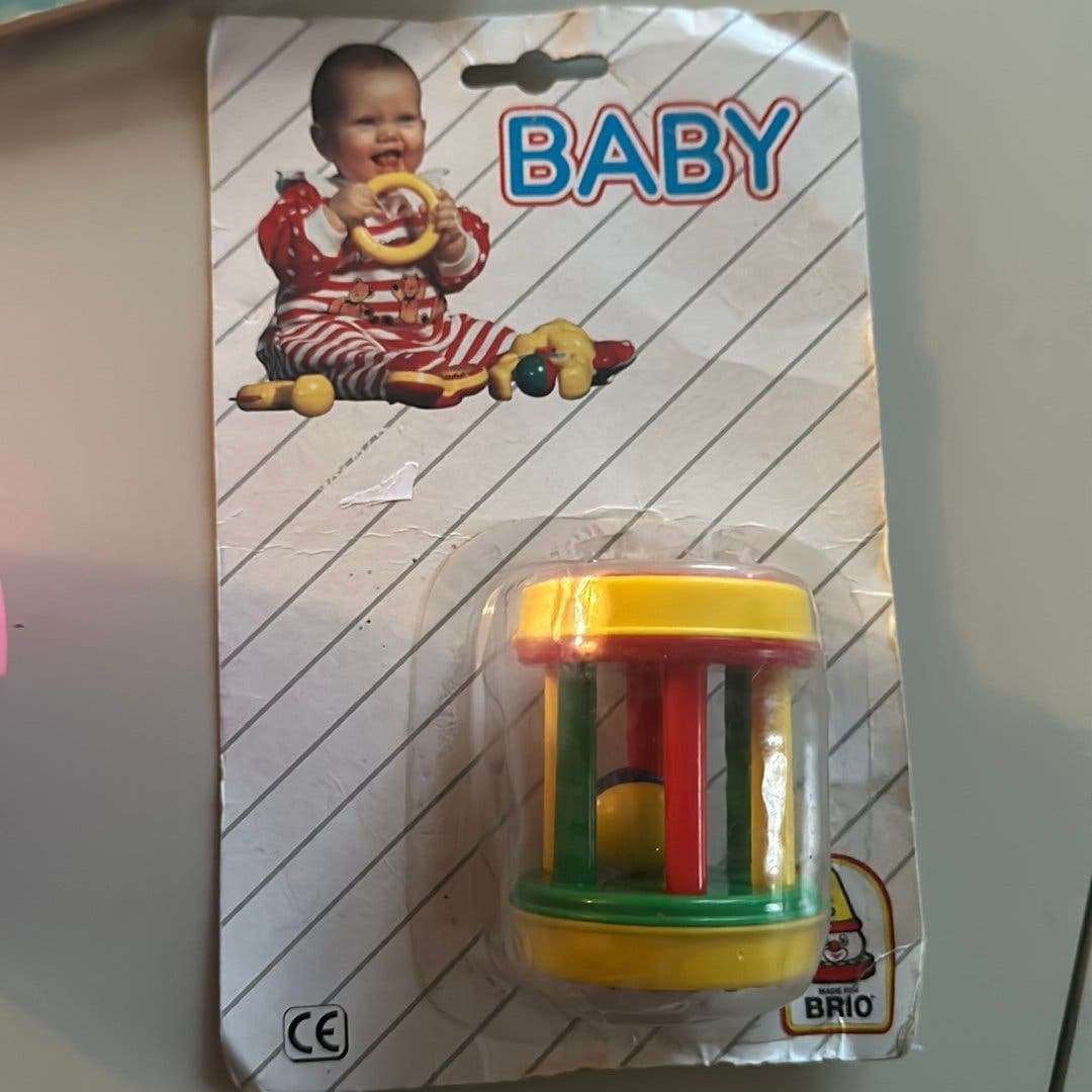 Vintage Brio Baby skallran kanin boll pussel ankor på rad leksaker retro bebis