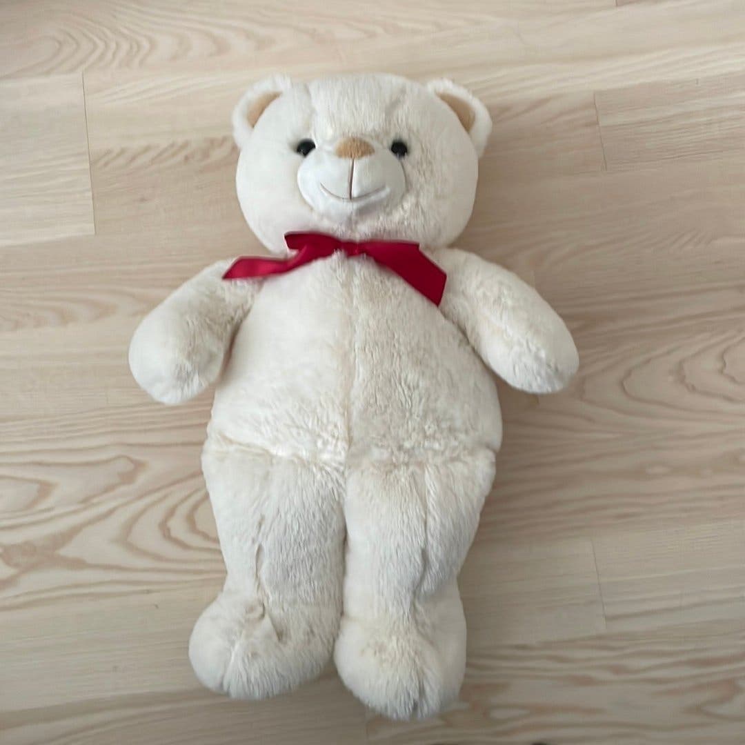En söt vit Nalle med Röd Rosett