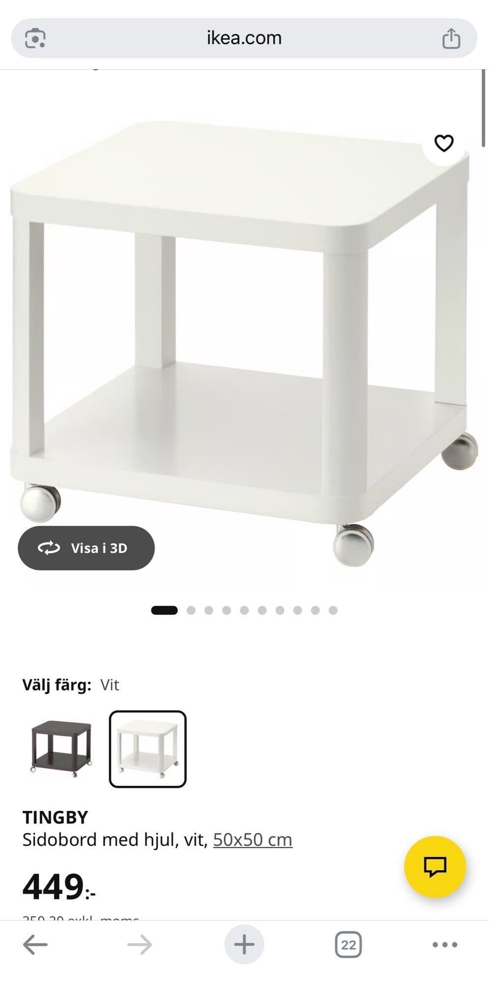 IKEA TINGBY Sidobord med hjul, vit, 50x50 cm