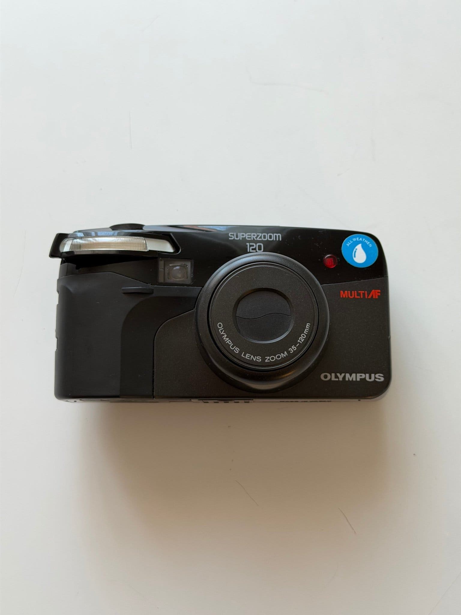 Olympus Superzoom 120 35mm Analog Kompaktkamera – Testad Fungerar