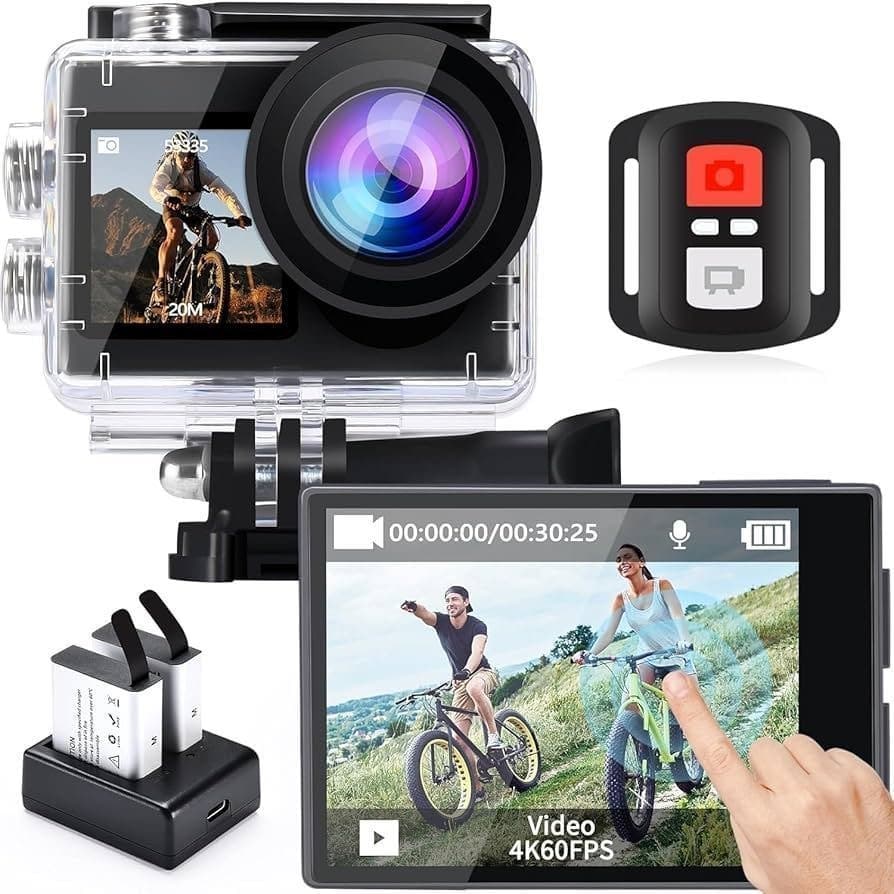 Actionkamera 4K 60FPS 20MP, WiFi undervattenskamera med 110° ultravidvinkel, EIS