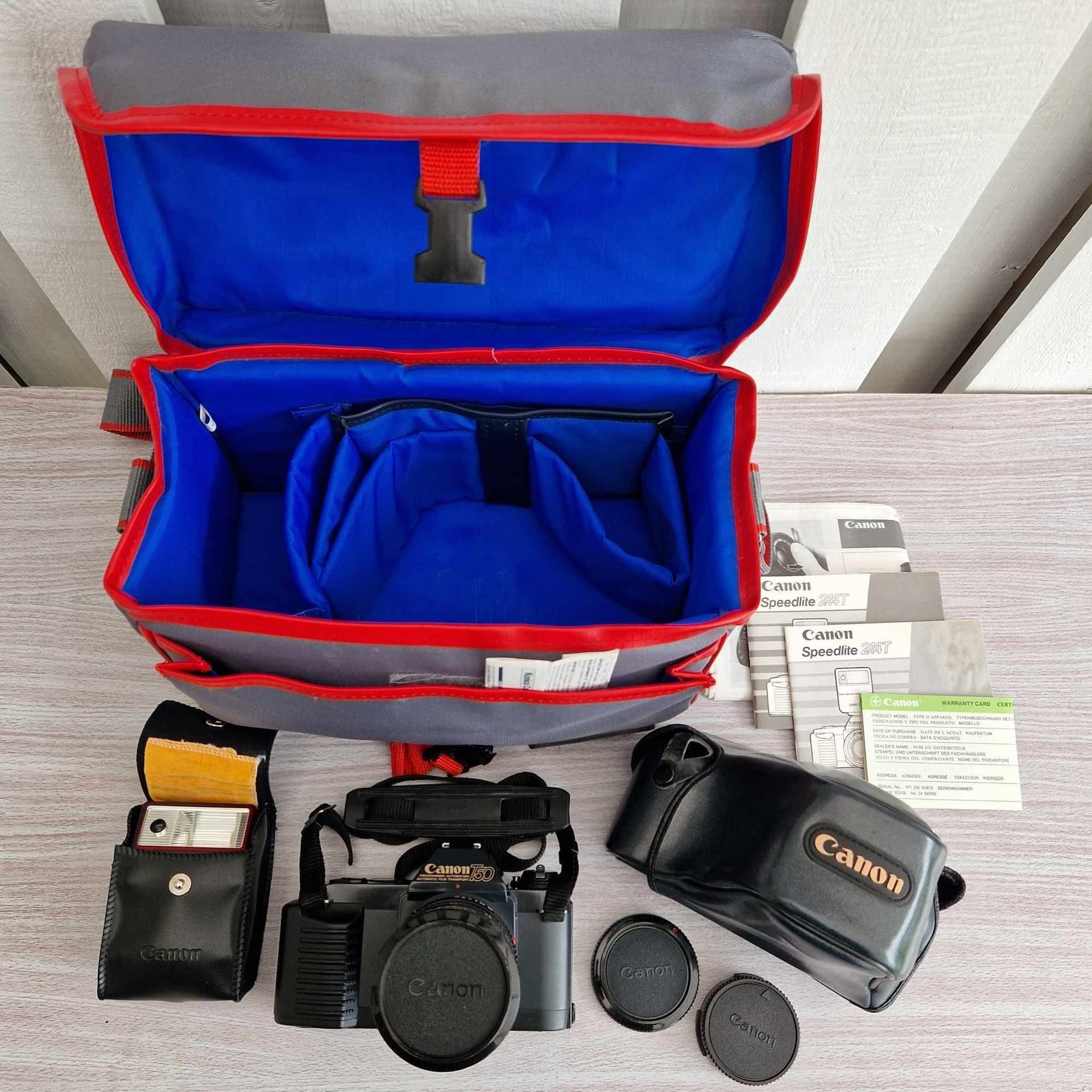 Vintage Canon T50 35mm SLR Kit + FD 35-70mm Lens + Speedlite 244T