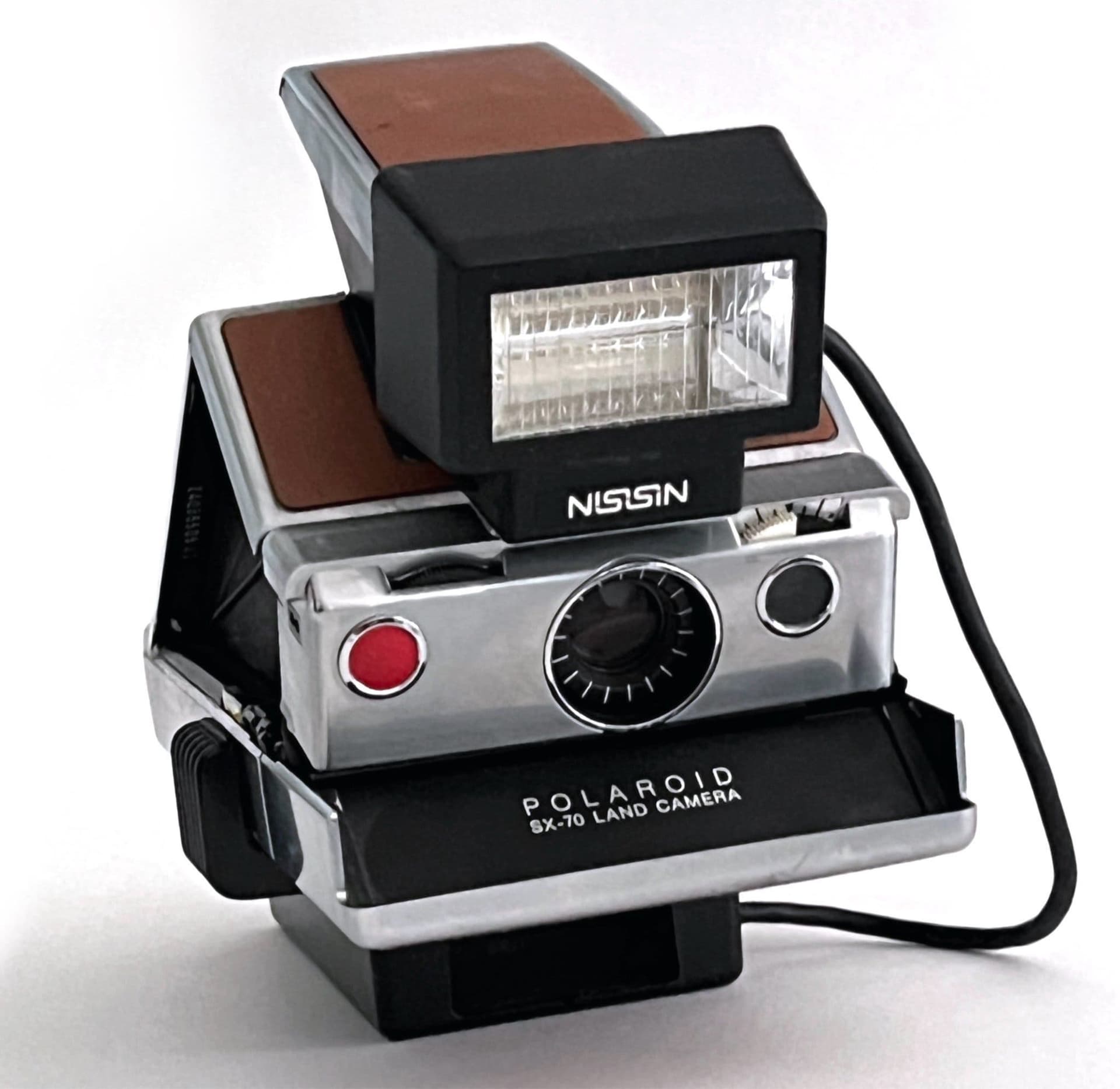Polaroid SX-70 Land Camera med Nissin blixt