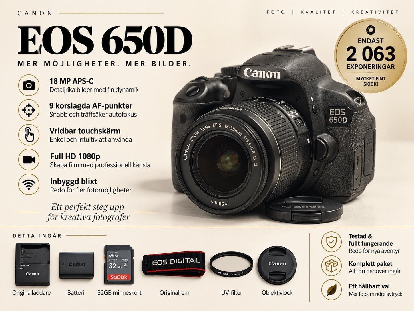 Canon EOS 650D + 18-55 IS II – endast 2 063 exponeringar
