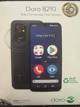 Doro 8210, smartphone, 64 GB, oanvänd med tillbehör ink. skal