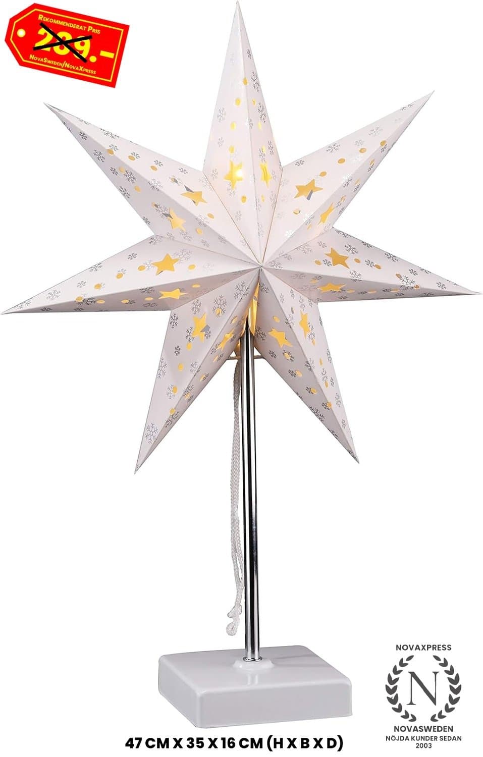 NY LED-bordslampa julstjärna med timer • 47 x 35 cm • Varmvit • 8-LED • SV