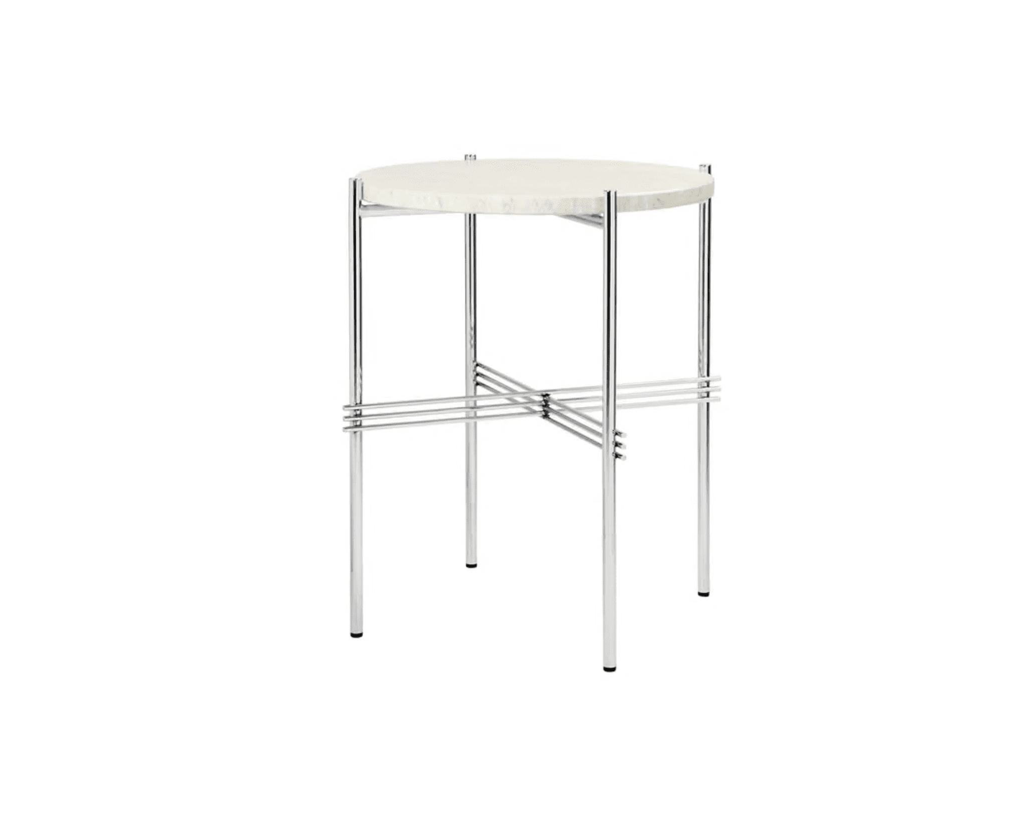 Gubi TS sidobord ø 40 cm stål / vit travertine