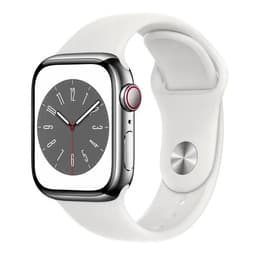 Apple Watch Series 9 (2023) GPS + Cellular 45 mm - Rostfreier Stahl Silber - Sportarmband Weiß