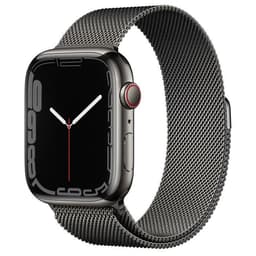 Apple Watch Series 7 (2021) GPS + Cellular 45 mm - Rostfreier Stahl Graphit - Milanaise Armband Schwarz