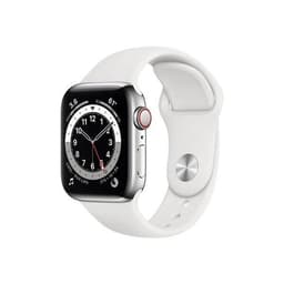 Apple Watch Series 6 (2020) GPS + Cellular 40 mm - Rostfreier Stahl Silber - Sportarmband Weiß