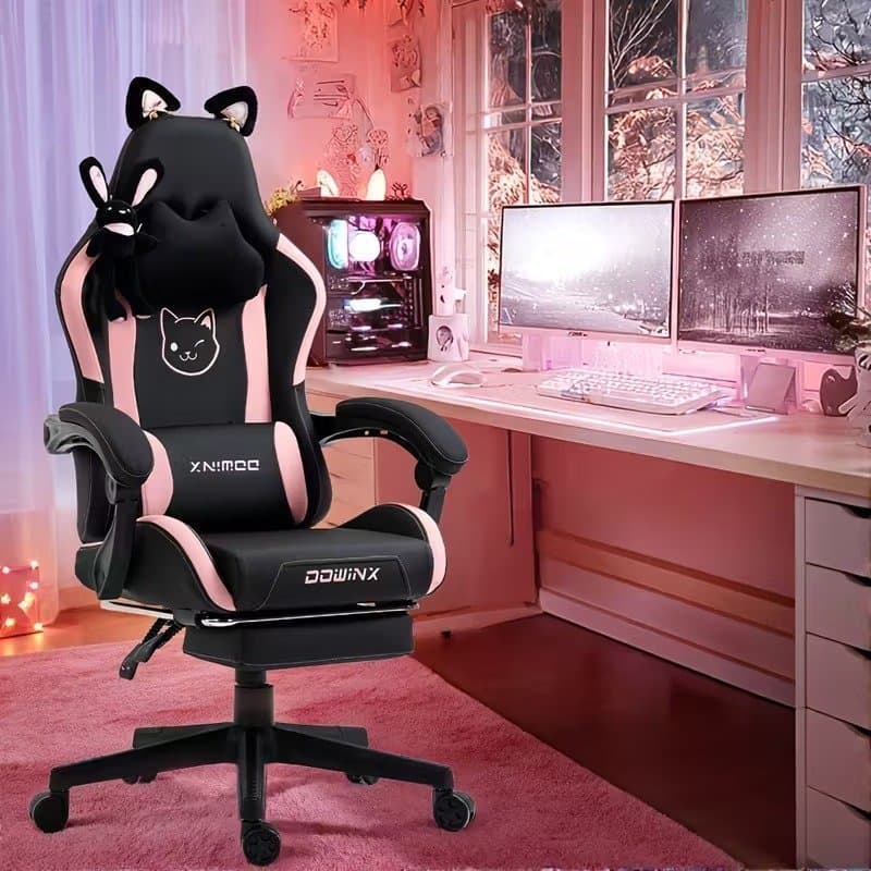 Rosa Gamingstol med fotstöd & massagefunktion – Söt & ergonomisk