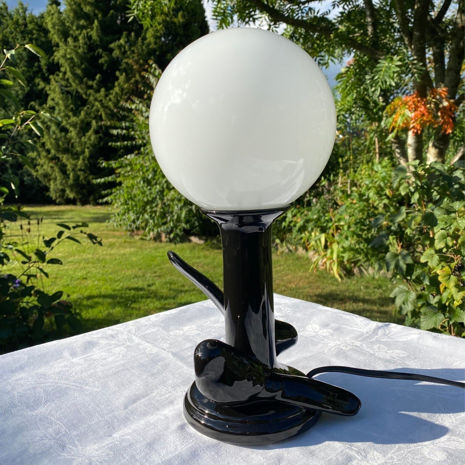 Jättefin Svart Klotlampa med Fåglar Retro Vintage 80-tal Art Deco