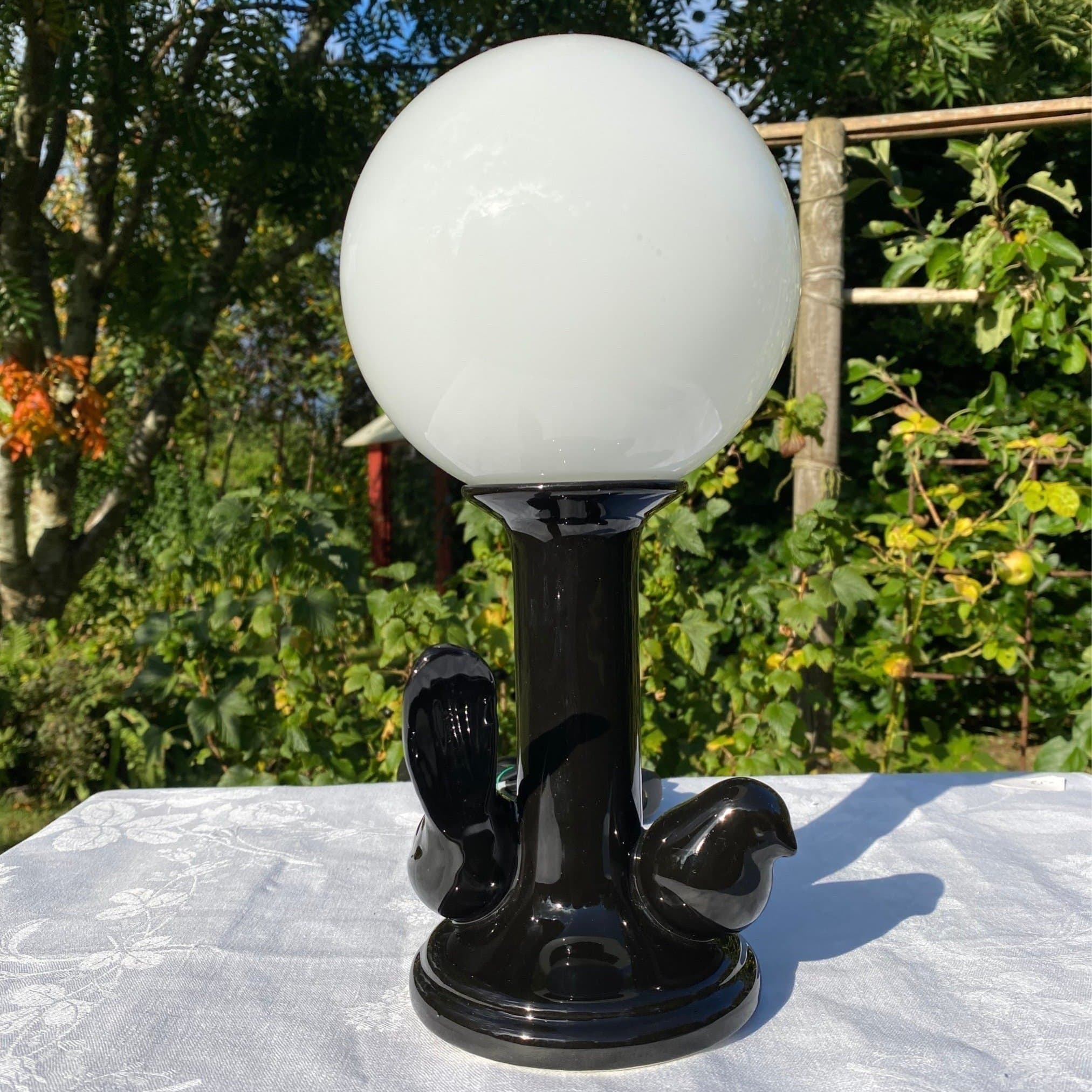 Jättefin Svart Klotlampa med Fåglar Retro Vintage 80-tal Art Deco