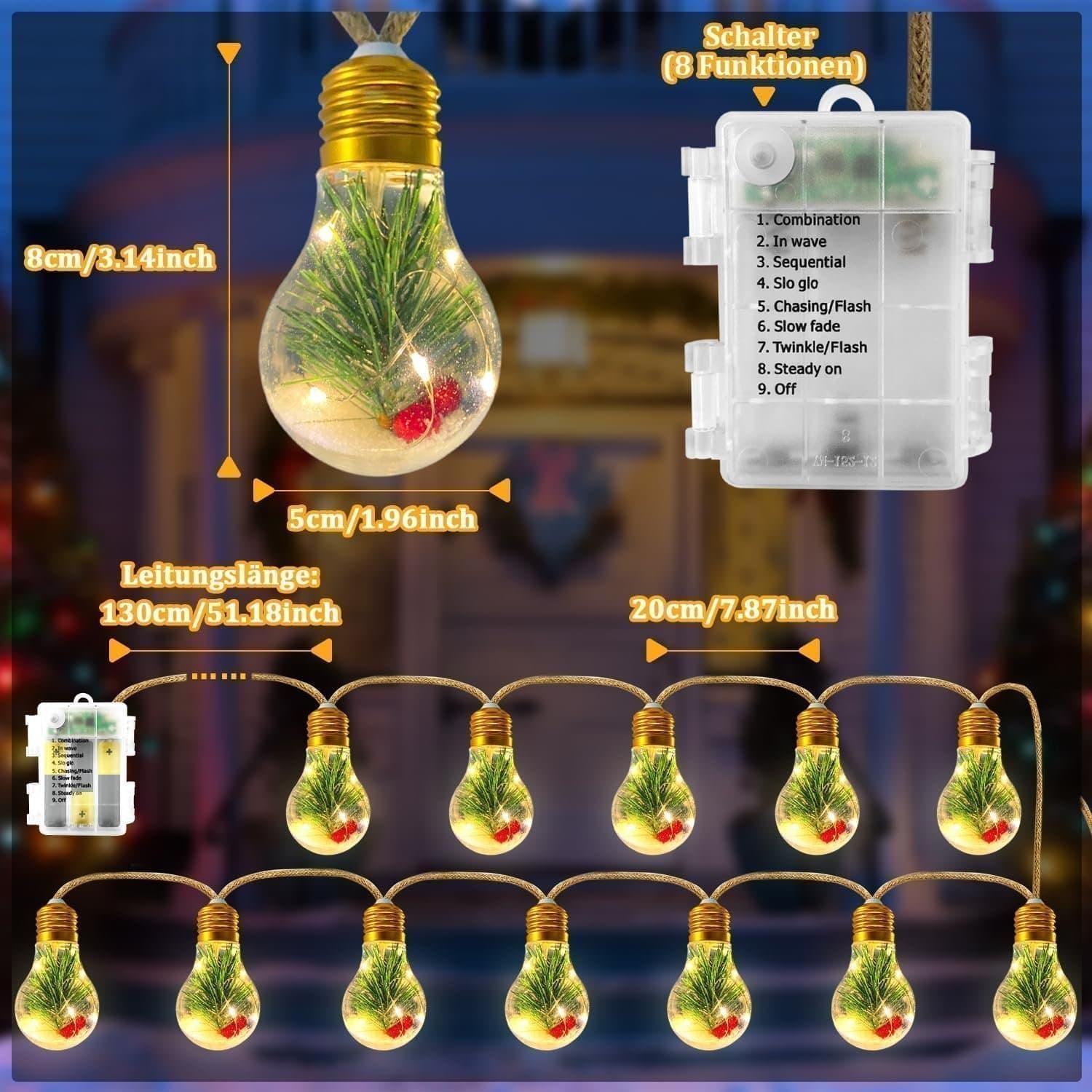 NY 2025 LED Julbelysning • 3,7 m • 12 LED-julgranskulor • IP44 vattentät • ÅB •1