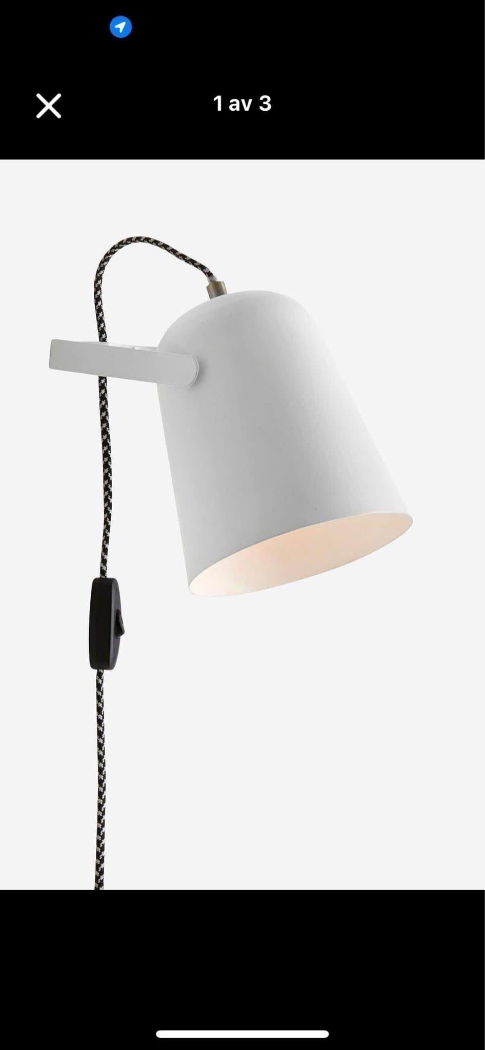 Ellos, sänglampa, Vägglampa i modern design, svart och vit tygsladd