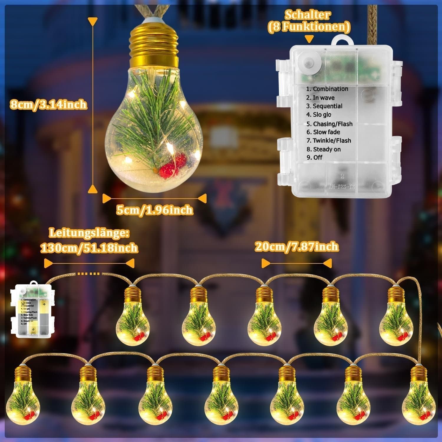 NY 2025 LED Utebelysning • 3,7 m • 12 LED-kulor + kvistar • IP44 vattentät • ÅB