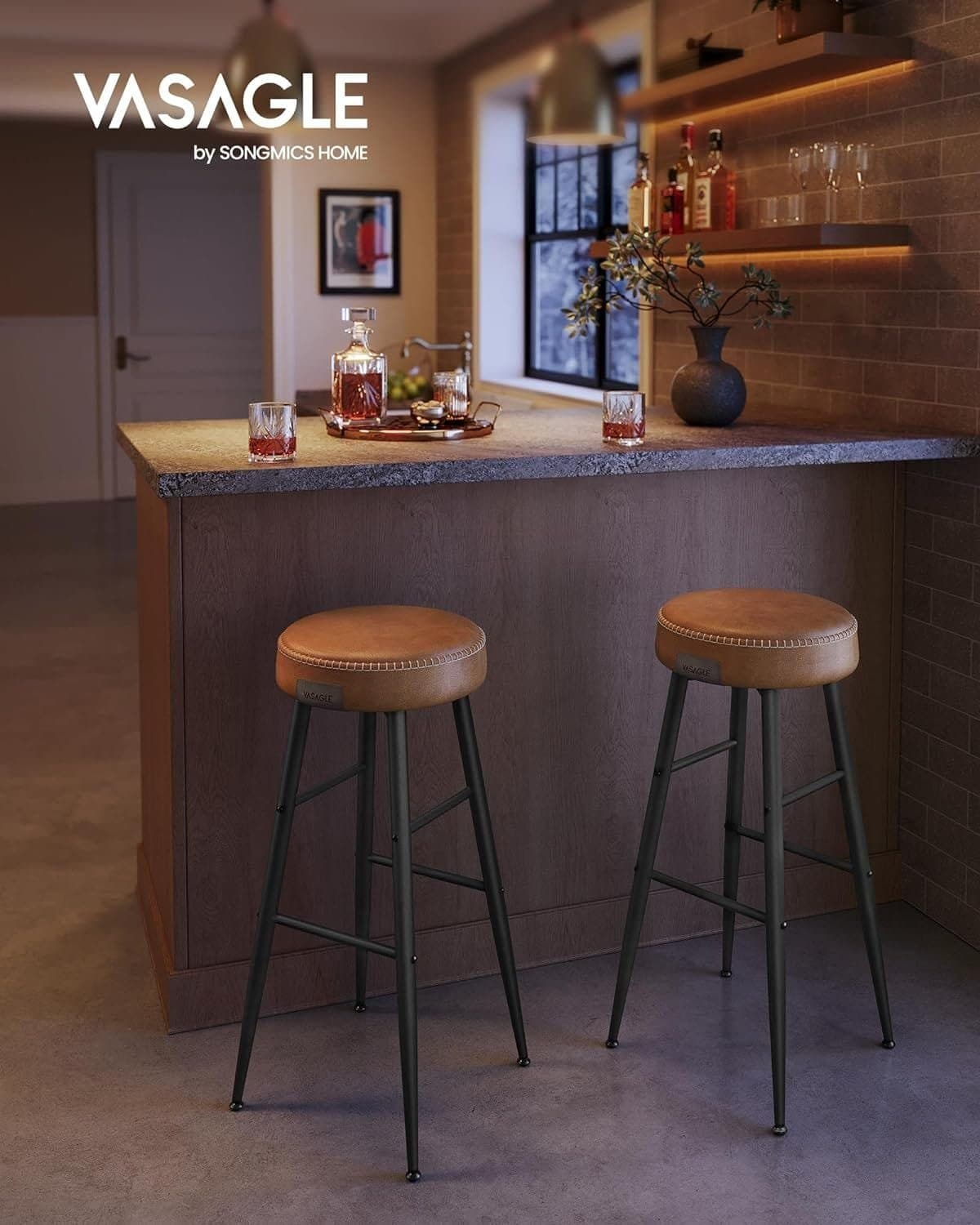 Vasagle uppsättning av 2, kökstolar, frukostpallar, sömnad faux läd LBC090K01