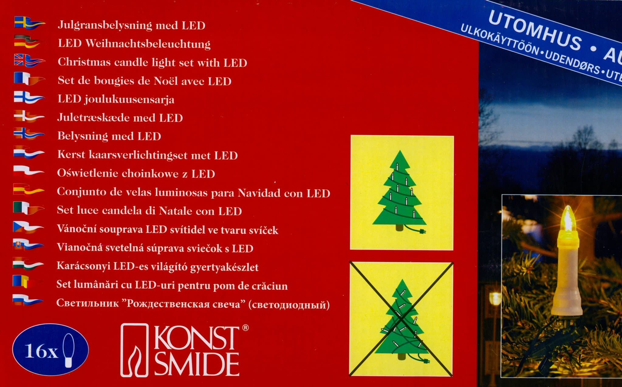 Julgransbelysning utomhus, 16 ledlampor. Anv. en gång. Tillverkad av Konstsmide