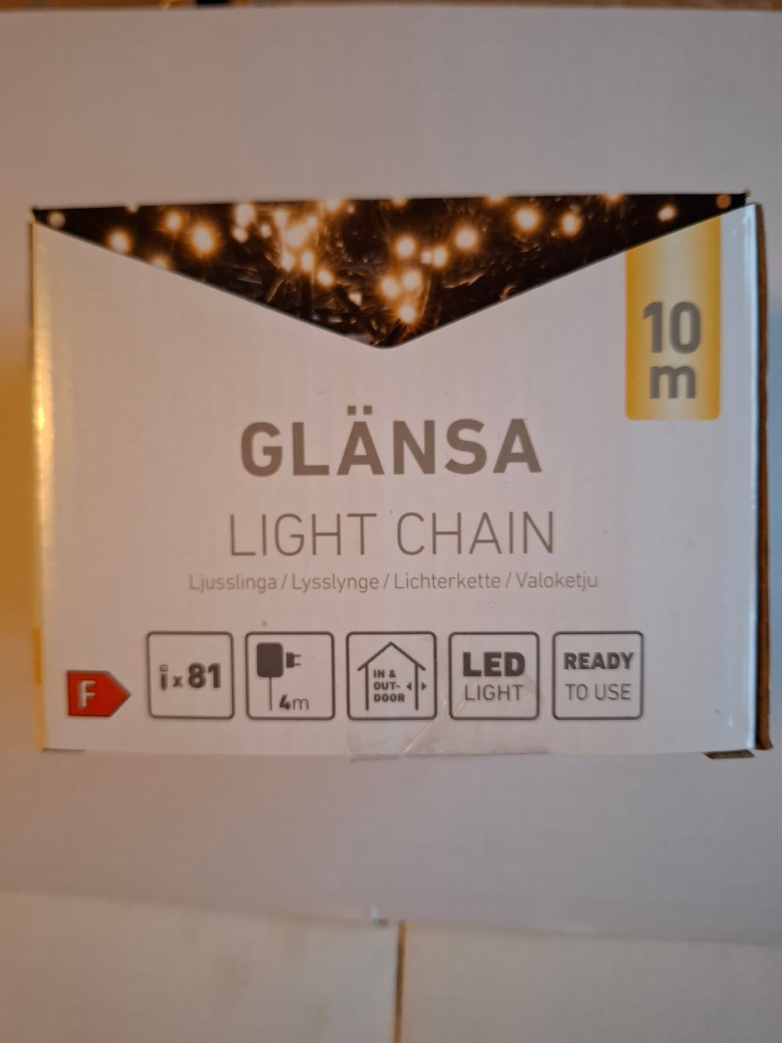 STRÅLANDE KANONFIN MINILEDSLINGA, 81 VARMVITA LAMPOR, 10 + 4 M =14 M, 220 VOLT.