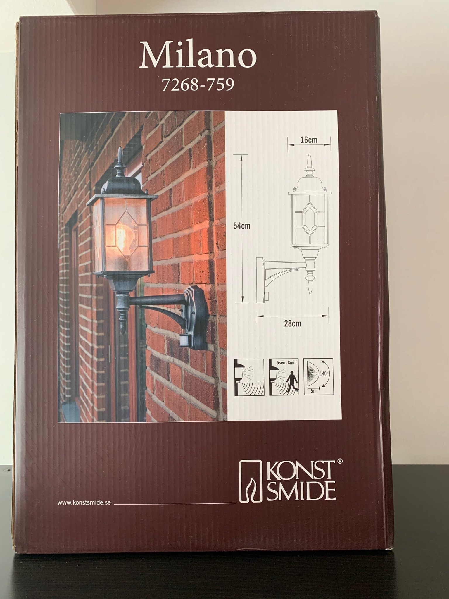 Konstsmide Milano Vägglampa med Sensor