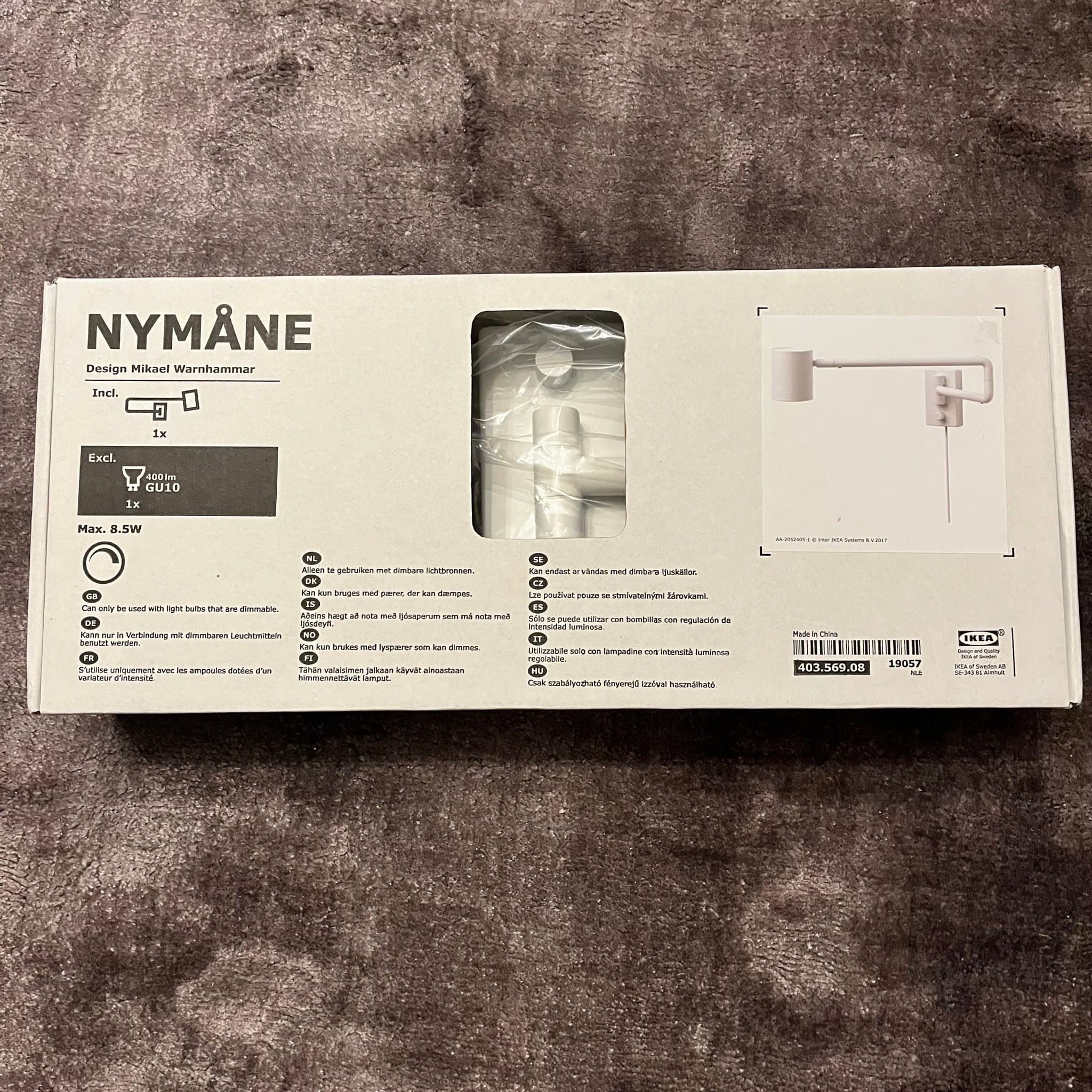 Nymåne vägglampa IKEA Oanvänd vit svängbar arm