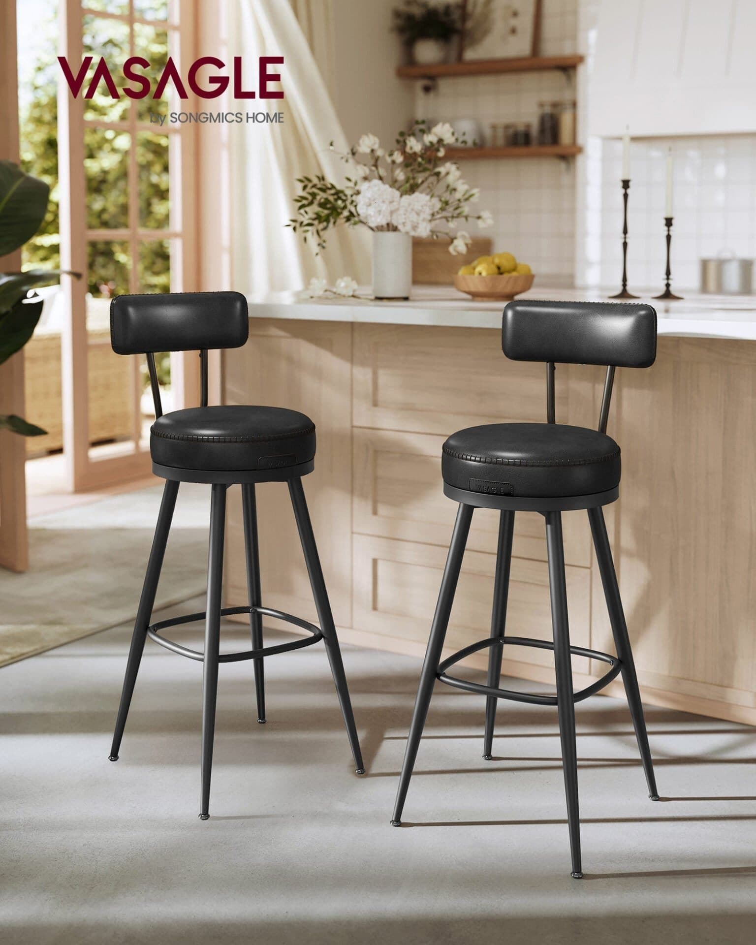 360° Snurrbara Kökspallar, Set med 2 Pallar med Ryggstöd, Kitchen LBC889B01V1