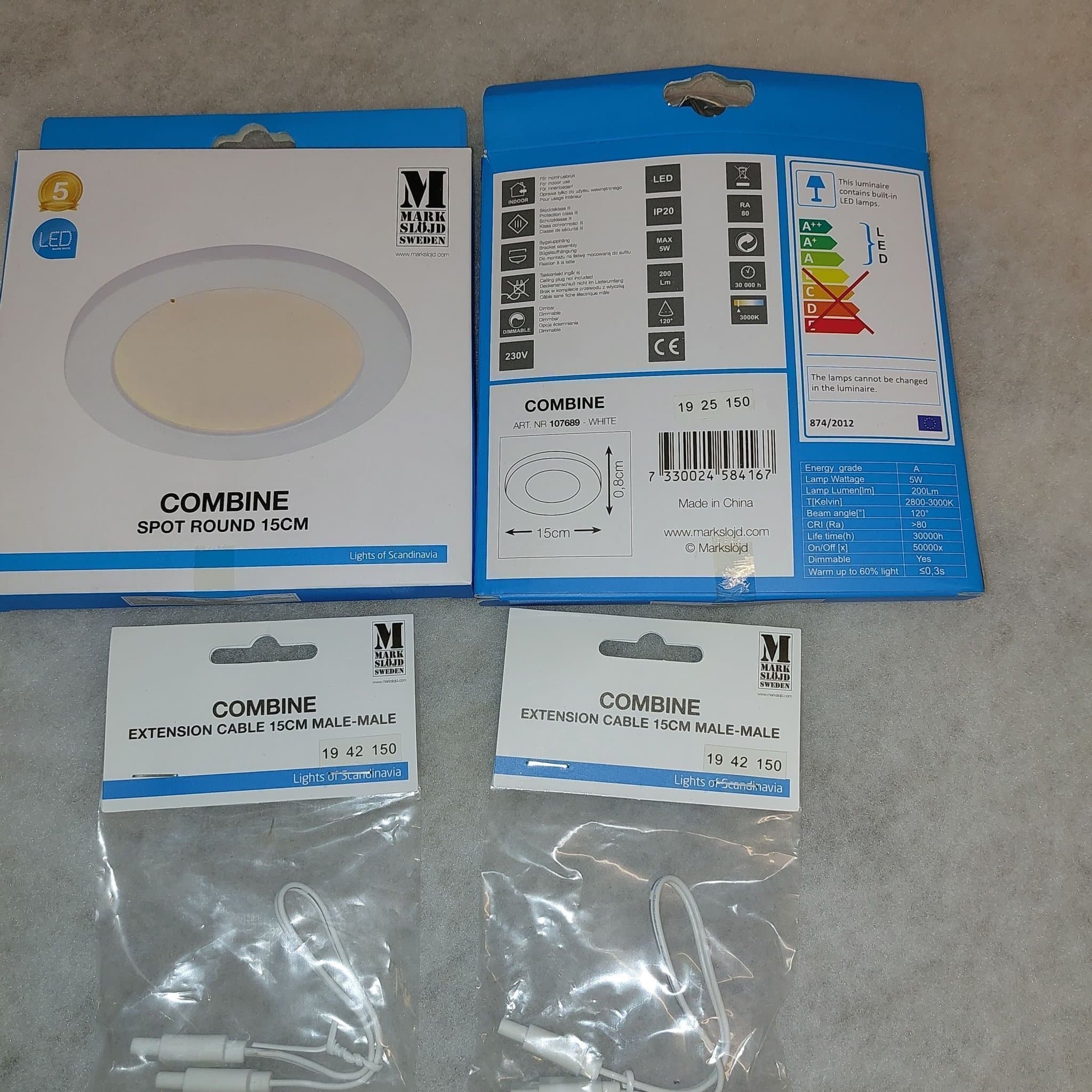 Combine Spot Round 15cm LED-lampa med 2 st förlängningskablar