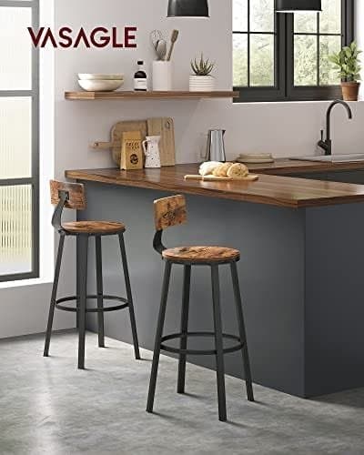 VASAGLE kökspallar, 2 höga med ryggstöd, rustikt brunt och svart LBC026B01V1
