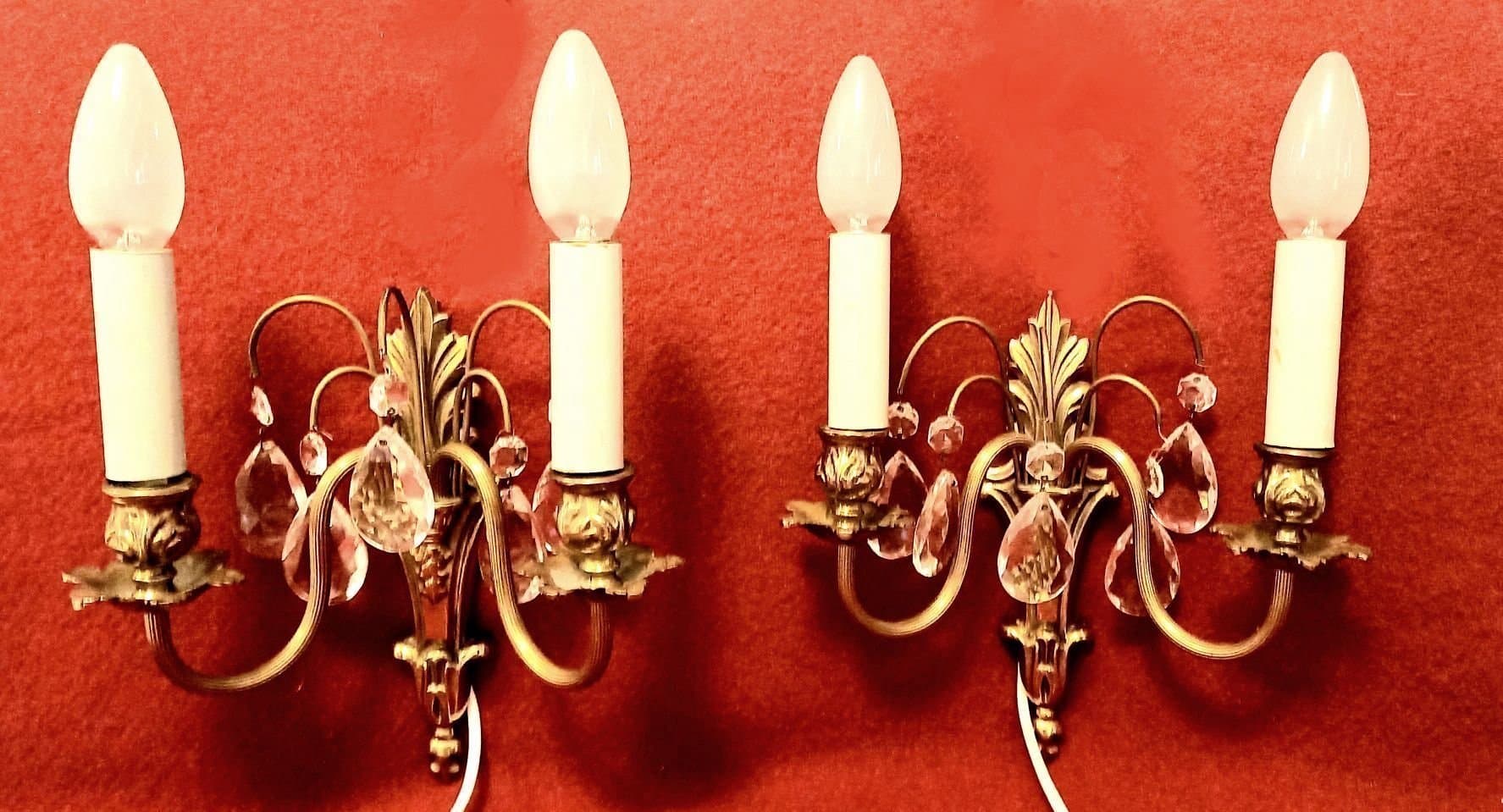 Vägglampetter mässing med kristaller