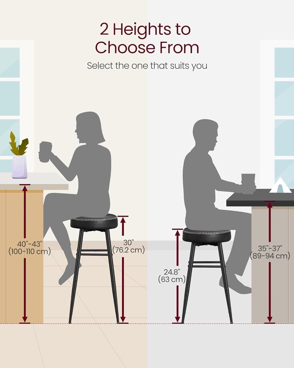 VASAGLE 2 kökspallar, köksbänkspallar, syntetiskt läder med sömmar, LBC080B01