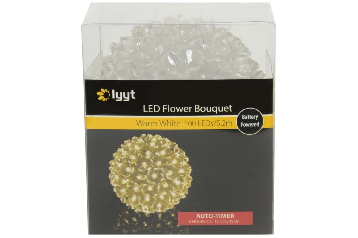 3-pack 130mm ljuskulor, varje har 100 LED-lampor, 100 blommor. IP-klassad